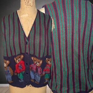 Vintage Striped Bear Pattern Knit Vest